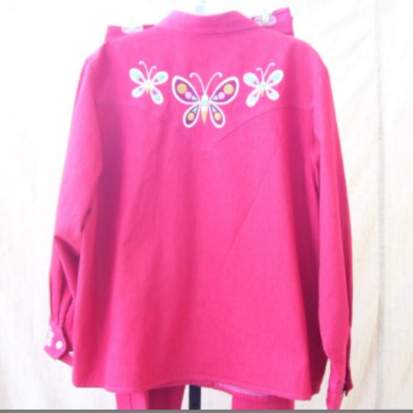 Bob Mackie Pant Suit Set Red Accent Butterflies Sz 1X-2X - Picture 3 of 5